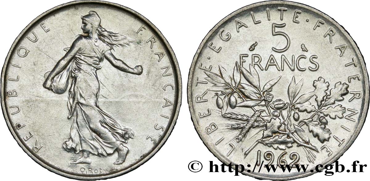 5 francs Semeuse, argent 1962 Paris F.340/6 AU 
