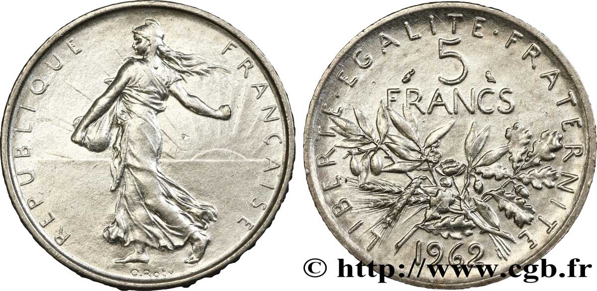 5 francs Semeuse, argent 1962 Paris F.340/6 SS