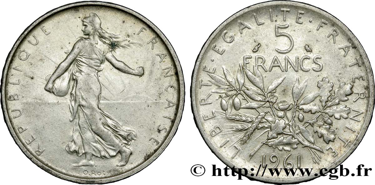 5 francs Semeuse, argent 1961 Paris F.340/5 XF 