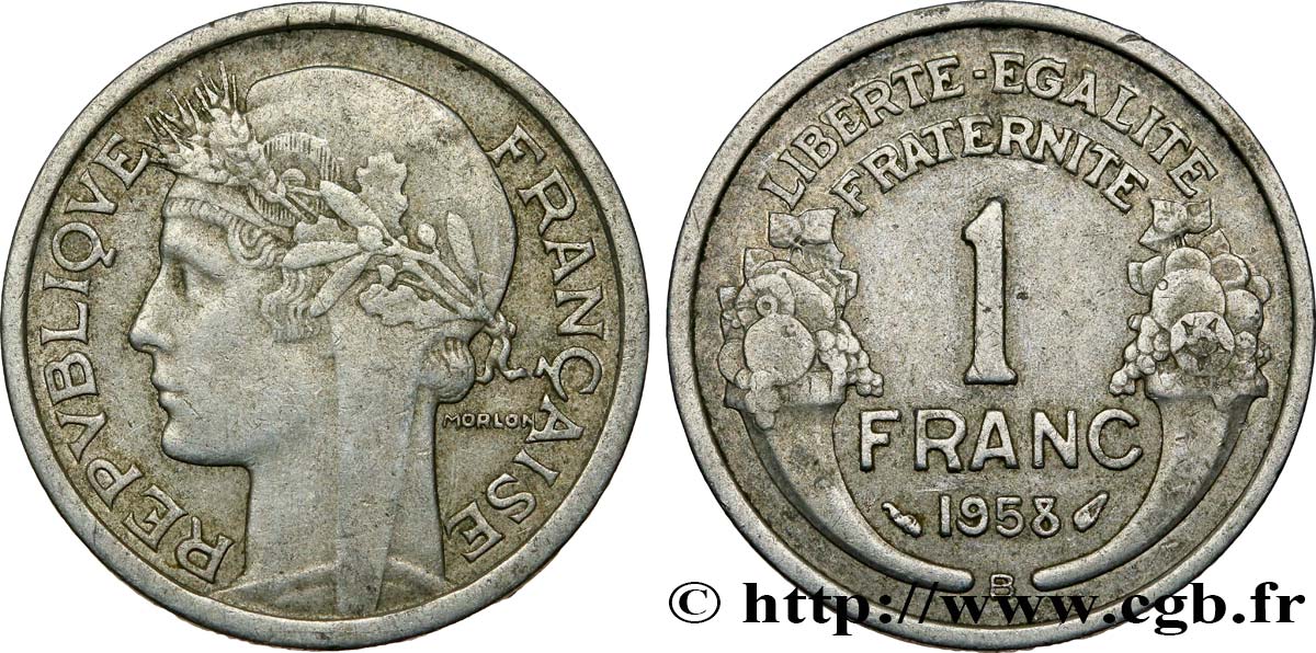 1 franc Morlon, légère 1958 Beaumont-Le-Roger F.221/22 SS45 