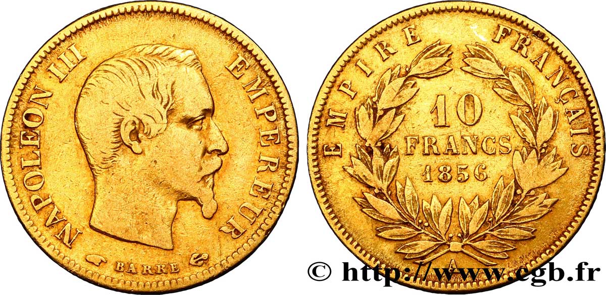10 francs or Napoléon III, tête nue, grand module 1856 Paris F.506/3 S25