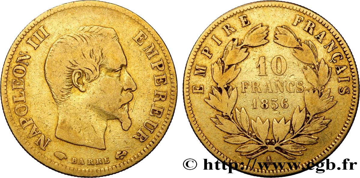 10 francs or Napoléon III, tête nue, grand module 1856 Paris F.506/3 VF25