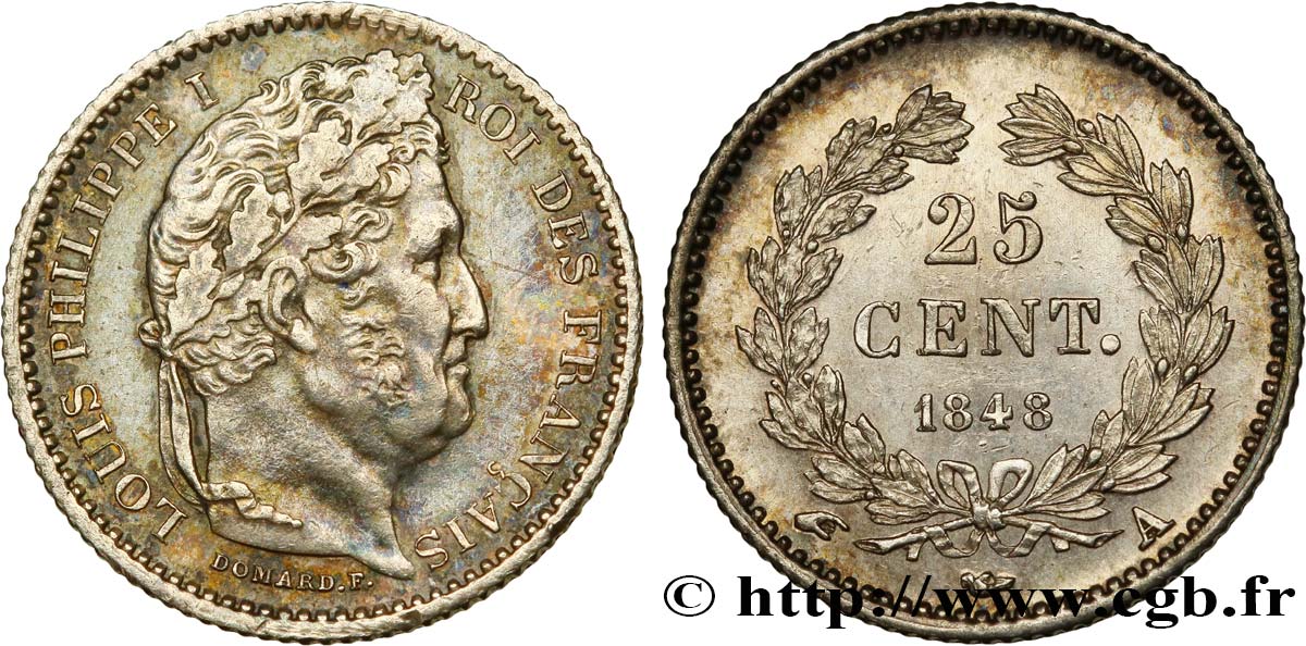25 centimes Louis-Philippe 1848 Paris F.167/12 AU55 