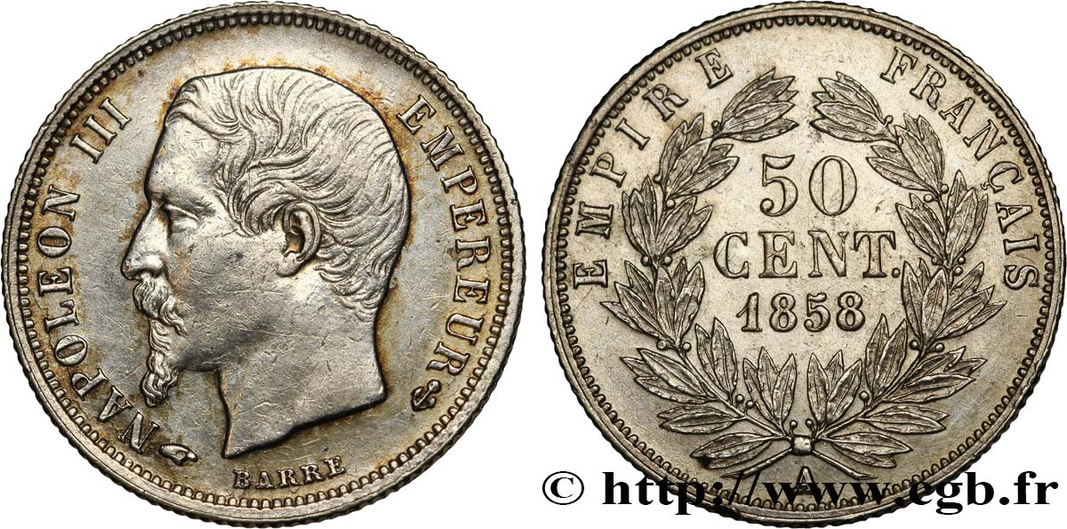 50 centimes Napoléon III, tête nue 1858 Paris F.187/9 SS50