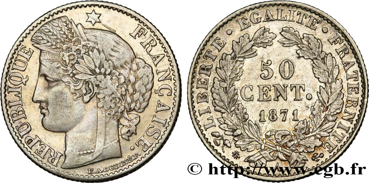 50 centimes Cérès, IIIe République 1871 Paris F.189/1 TTB48 