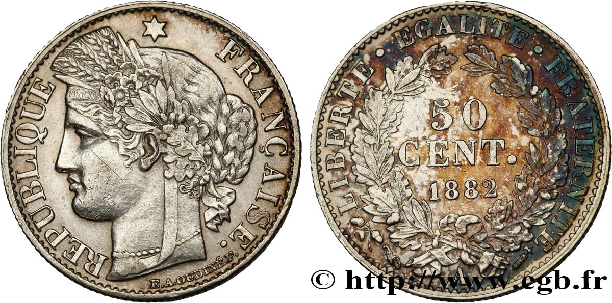 50 centimes Cérès, IIIe République 1882 Paris F.189/10 TTB52 