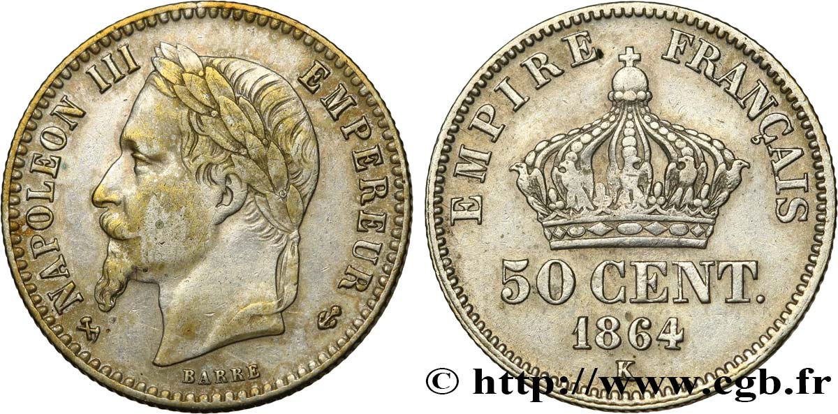 50 centimes Napoléon III, tête laurée 1864 Bordeaux F.188/4 SS42