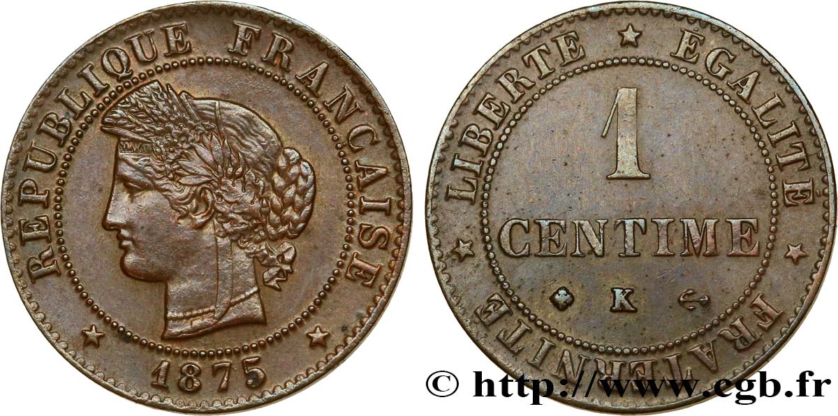 1 centime Cérès 1875 Bordeaux F.104/5 BB52 