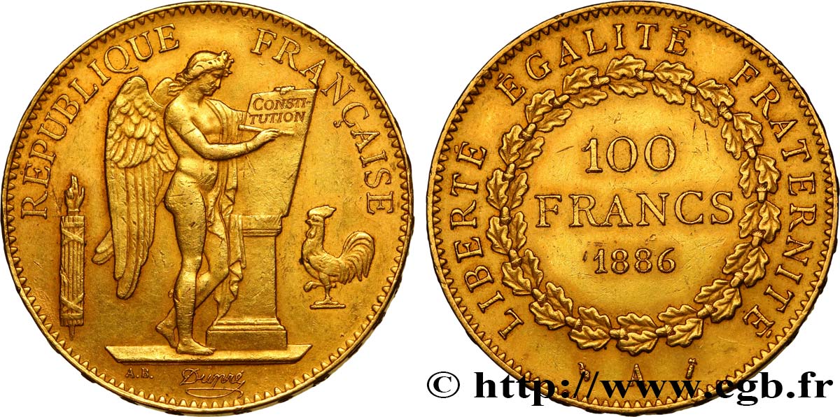 100 francs or Génie, tranche inscrite en relief Dieu protège la France 1886 Paris F.552/7 SS45