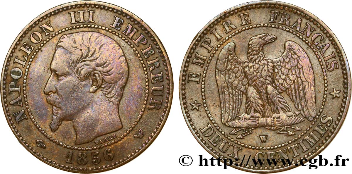 Deux centimes Napoléon III, tête nue 1856 Lille F.107/43 TTB40 