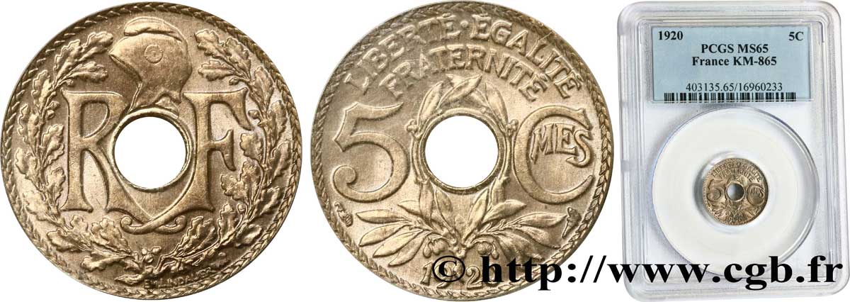 5 centimes Lindauer, grand module 1920 F.121/4 ST65 PCGS