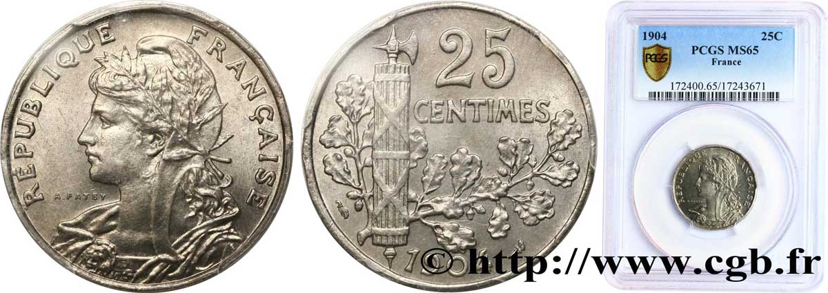 25 centimes Patey, 2e type 1904  F.169/2 MS65 PCGS