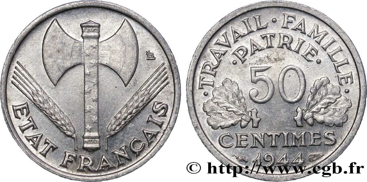 50 centimes Francisque, légère 1944  F.196/4 SUP58 