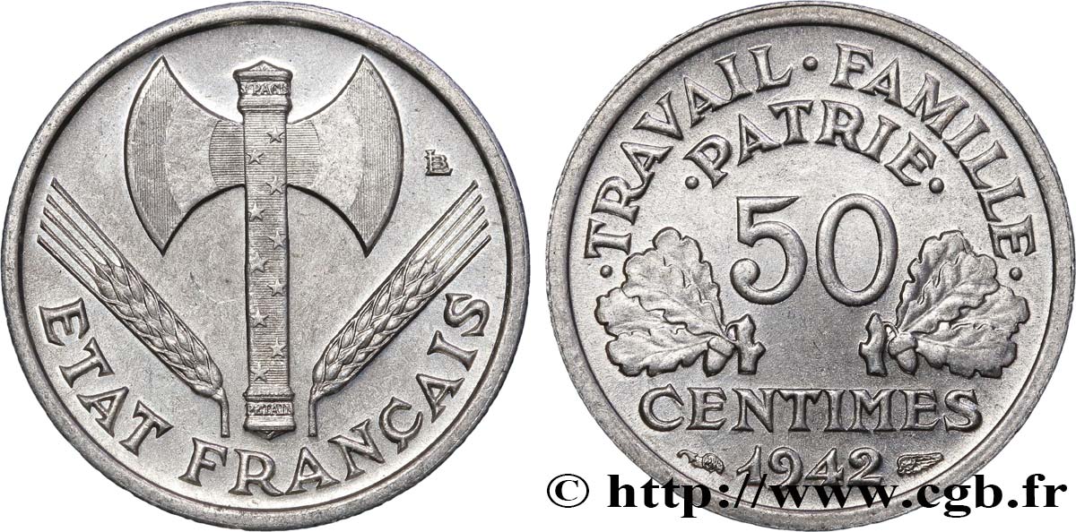 50 centimes Francisque, lourde 1942 F.195/3 MS63