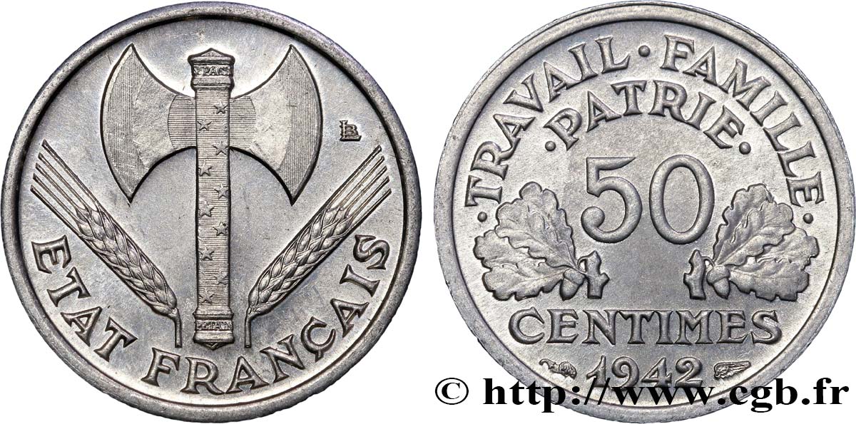 50 centimes Francisque, lourde 1942 F.195/3 MS63