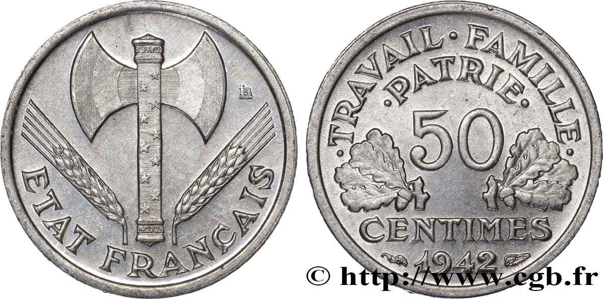 50 centimes Francisque, lourde 1942 F.195/3 SUP62