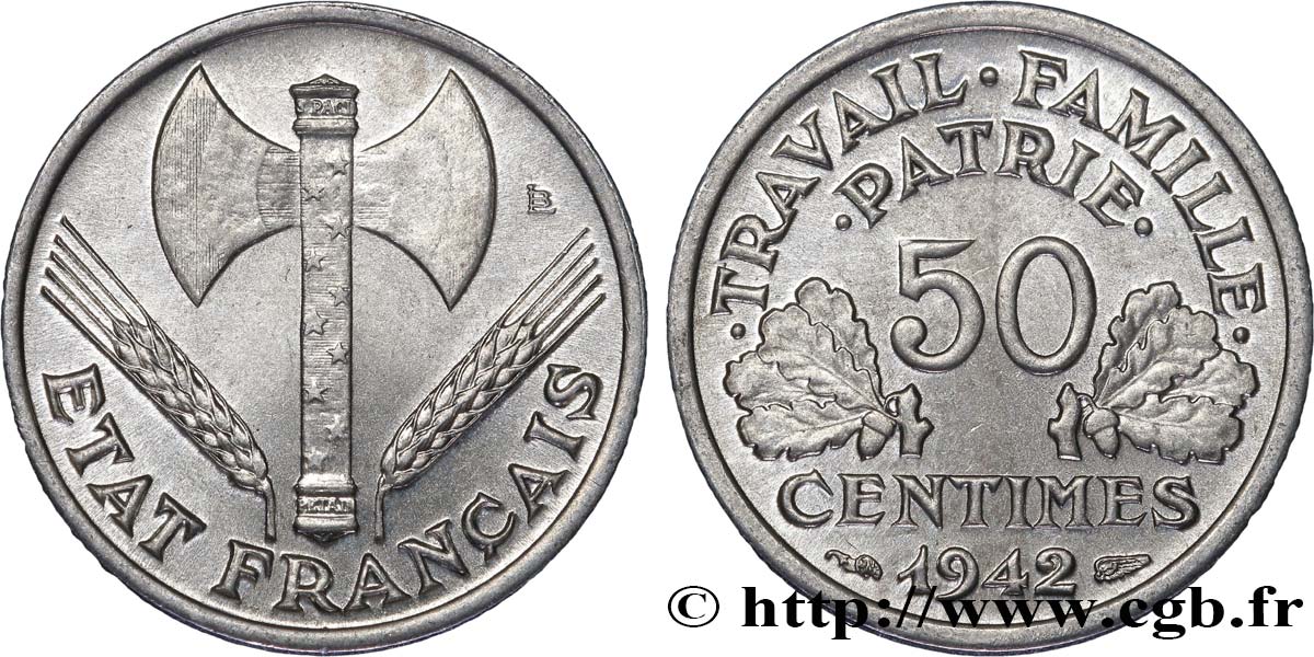 50 centimes Francisque, lourde 1942 F.195/3 SPL55