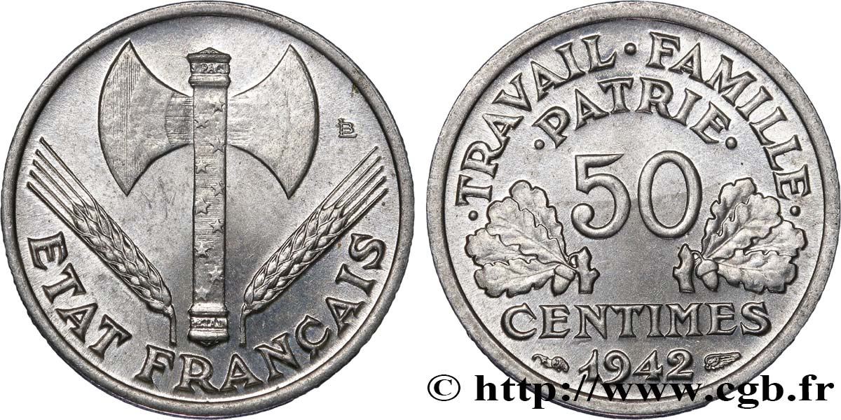 50 centimes Francisque, lourde 1942  F.195/3 VZ55 