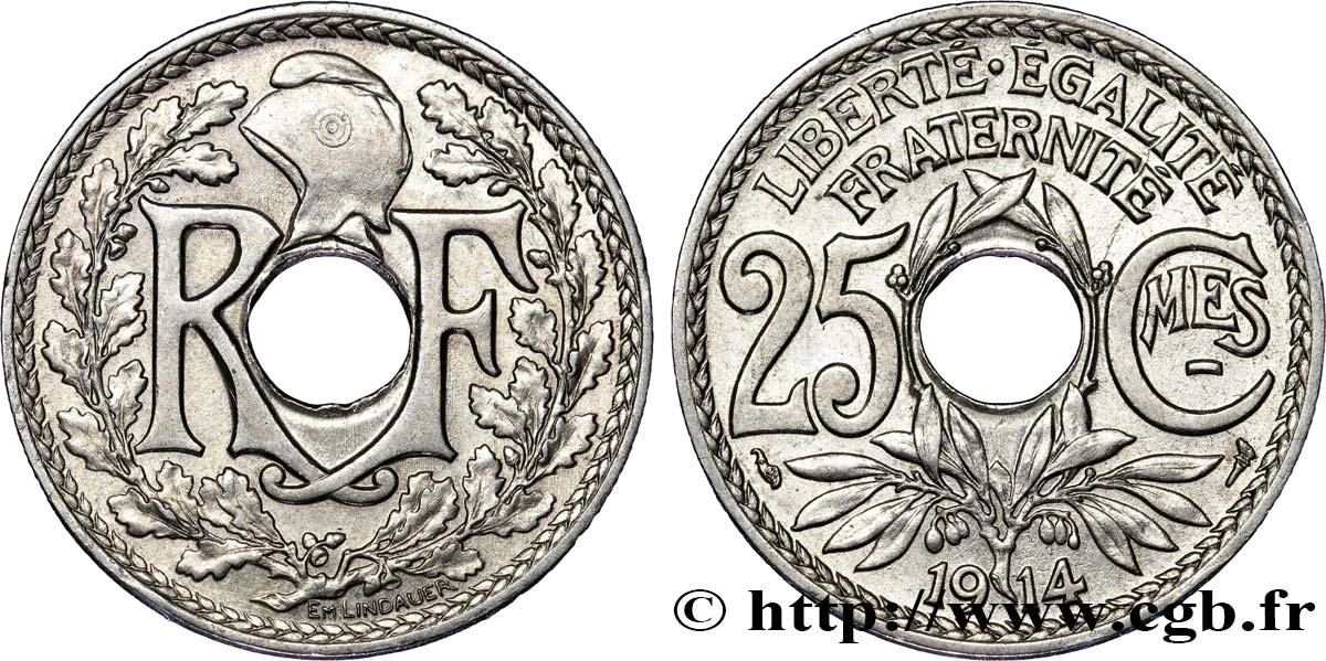 25 centimes Lindauer, Cmes souligné 1914  F.170/2 AU55 