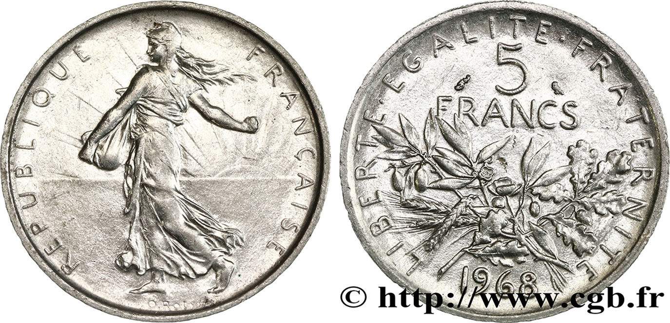 5 francs Semeuse, argent 1968 Paris F.340/12 BB50