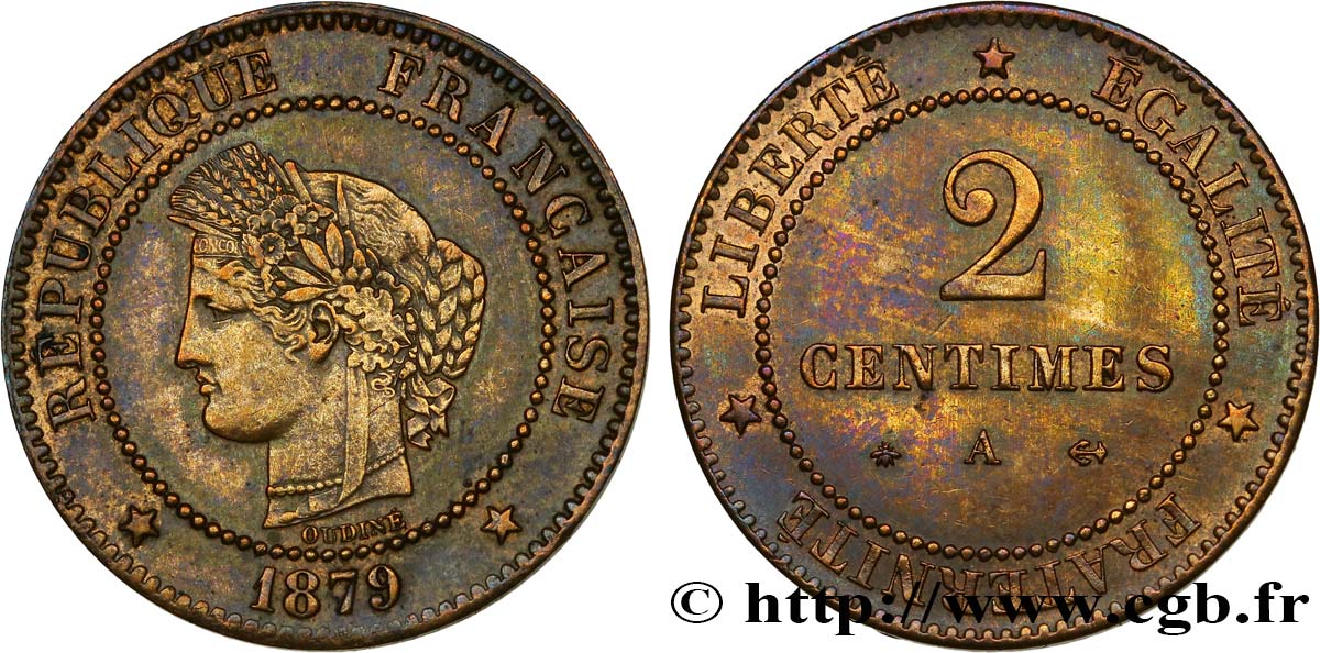 2 centimes Cérès 1879 Paris F.109/6 AU55 