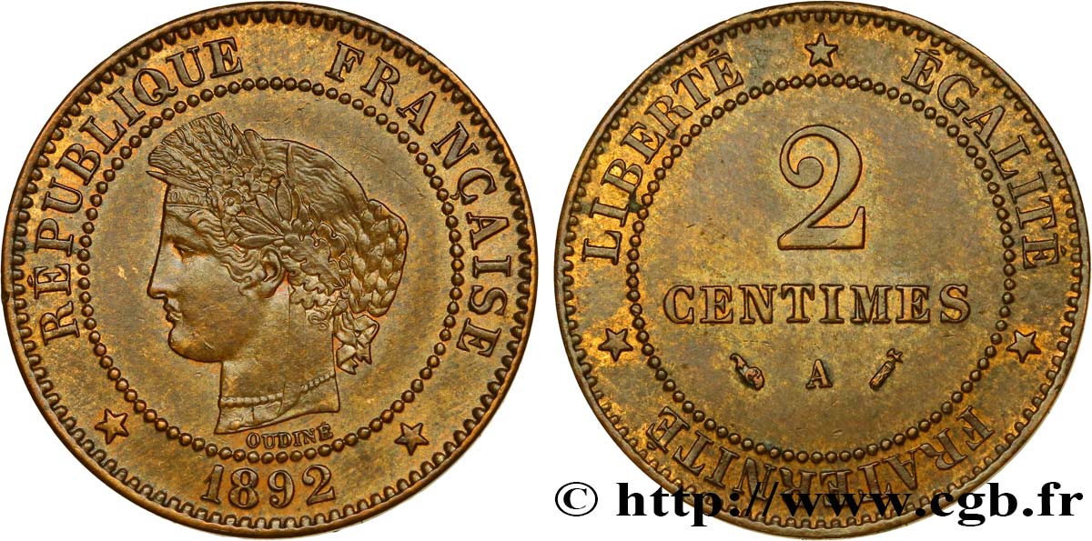 2 centimes Cérès 1892 Paris F.109/18 SPL55