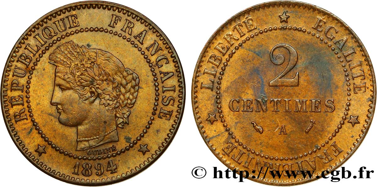 2 centimes Cérès 1894 Paris F.109/20 EBC55 