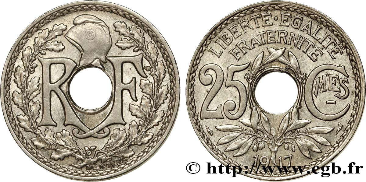 25 centimes Lindauer, Cmes souligné 1917 Paris F.170/5 AU58 
