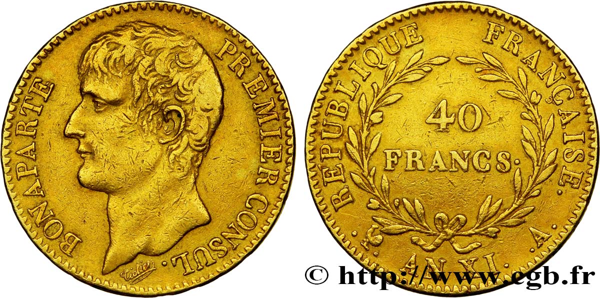 40 francs or Bonaparte Premier Consul 1803 Paris F.536/1 XF45 