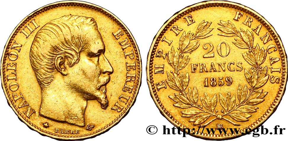 20 francs or Napoléon III, tête nue 1859 Strasbourg F.531/16 TTB40