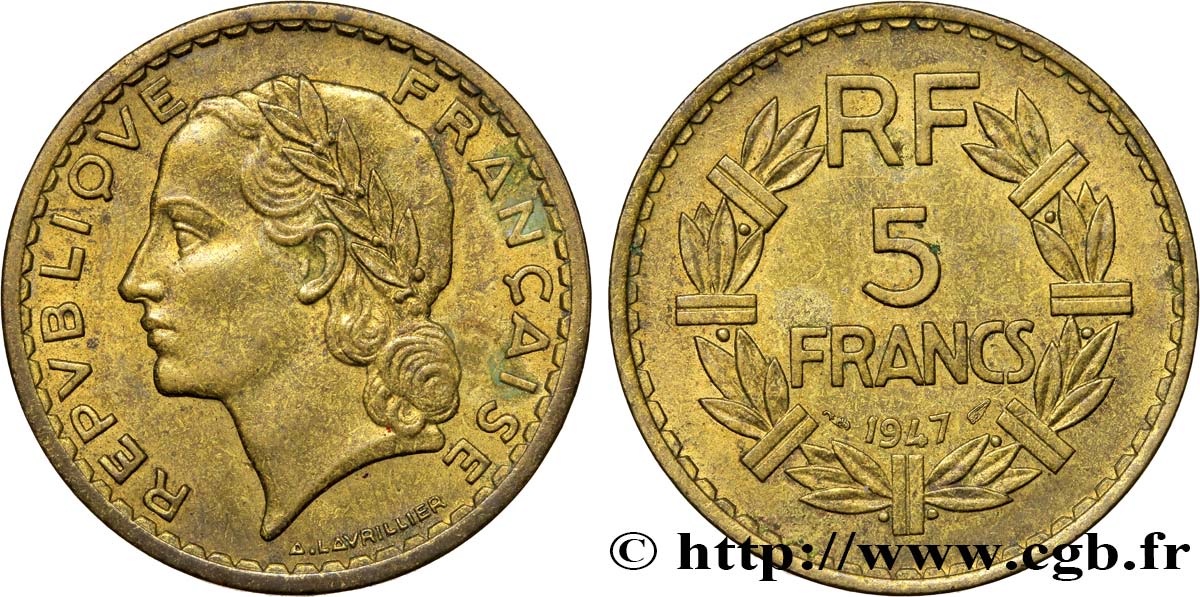 5 francs Lavrillier, bronze-aluminium 1947  F.337/9 TTB52 