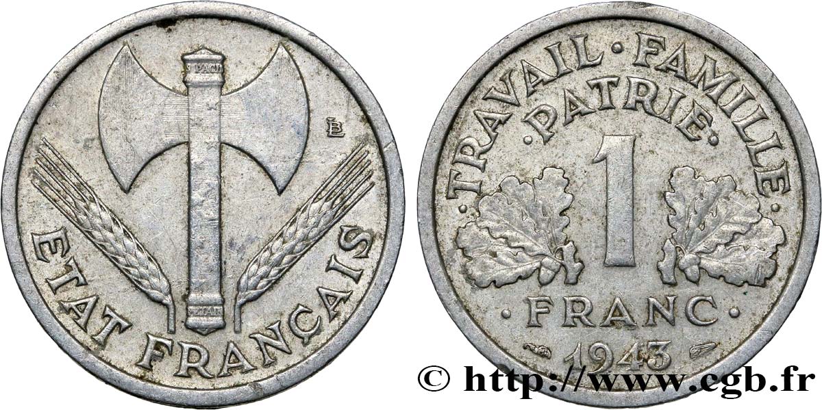 1 franc Francisque, lourde 1943 Paris F.222/4 XF45 