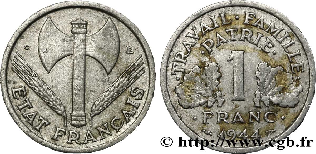 1 franc Francisque, légère 1944 Castelsarrasin F.223/8 VF30 