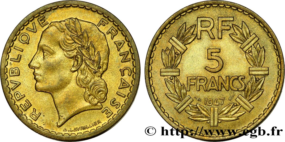 5 francs Lavrillier, bronze-aluminium 1947  F.337/9 AU58 