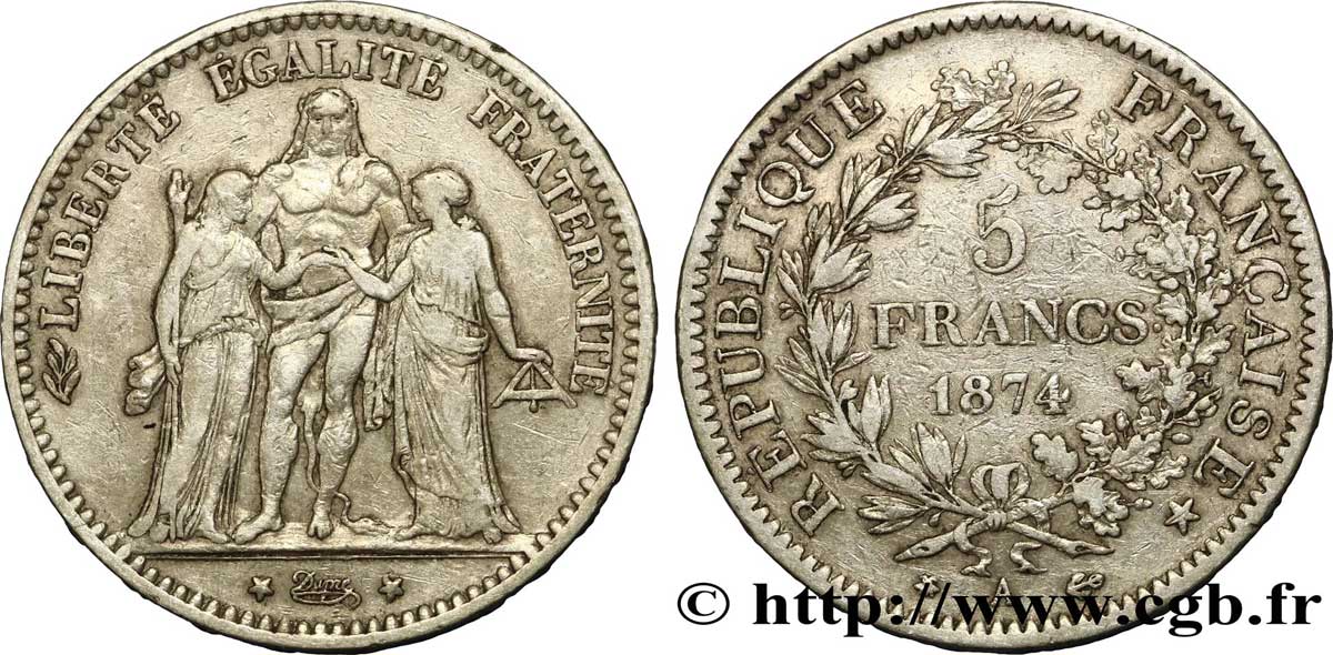 5 francs Hercule 1874 Paris F.334/12 VF 