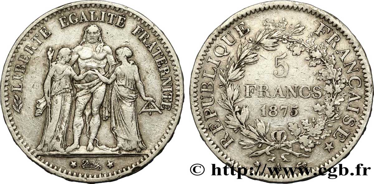 5 francs Hercule 1875 Paris F.334/14 MB