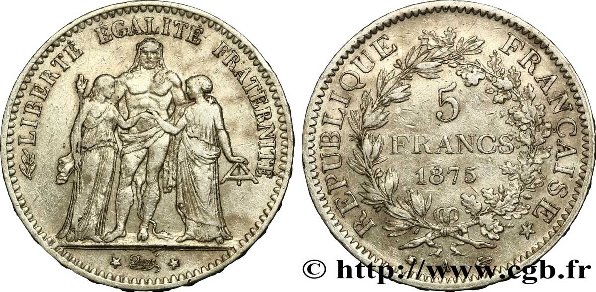 5 francs Hercule 1875 Paris F.334/14 AU50 
