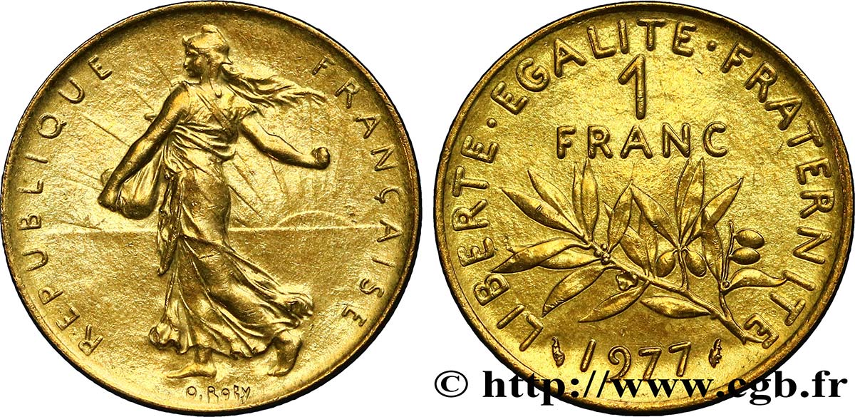 1 franc Semeuse sur flan de 20 centimes Marianne 1977  F.226/22 var. SPL58 