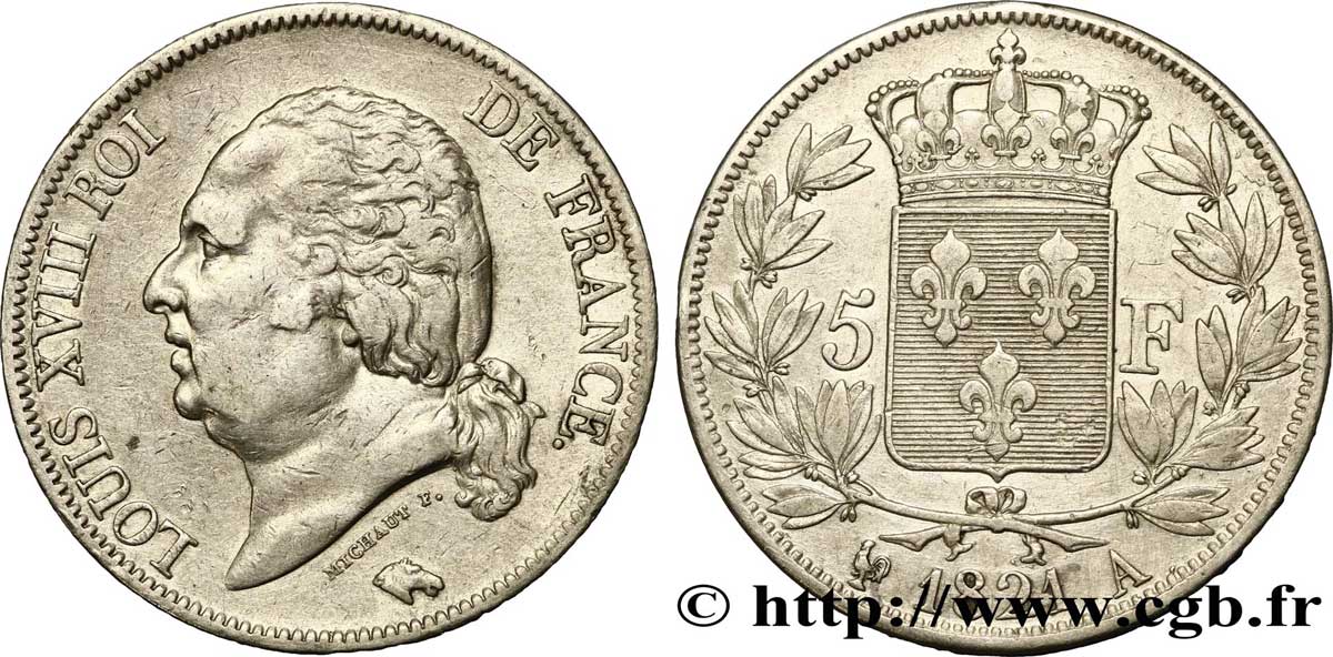 5 francs Louis XVIII, tête nue 1821 Paris F.309/60 TTB40