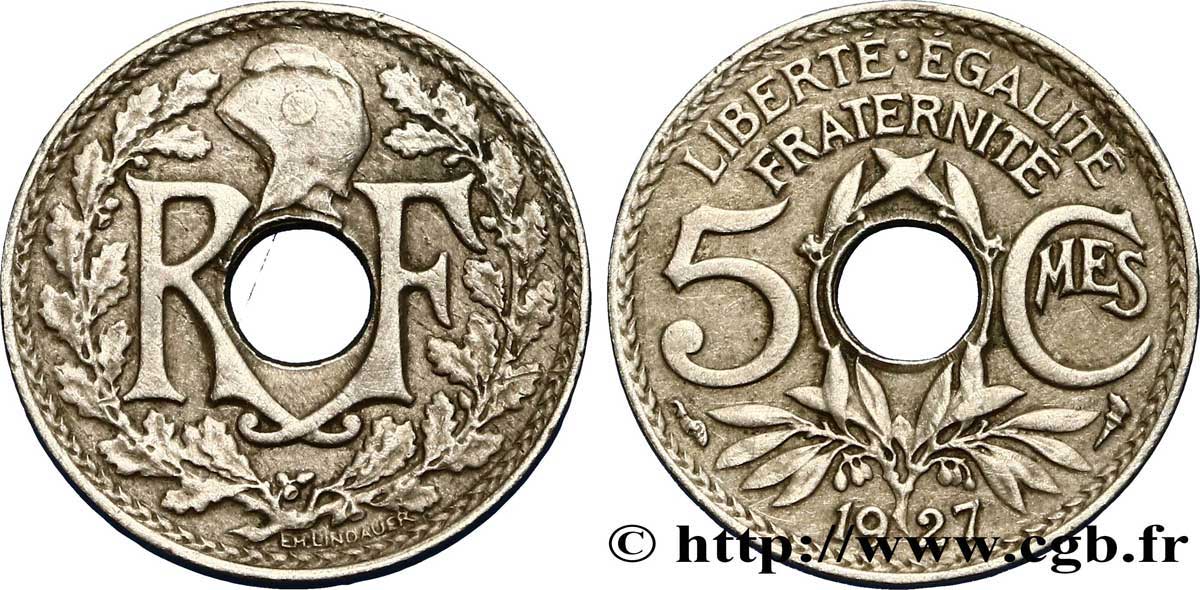 5 centimes Lindauer, petit module 1927 Paris F.122/12 TB35 