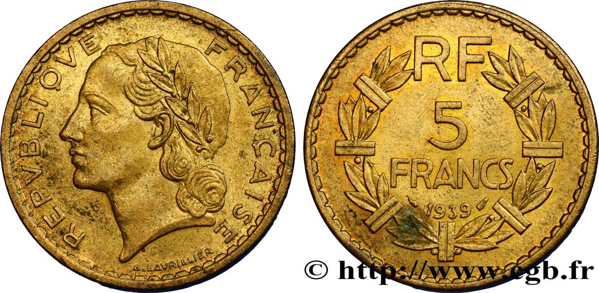 5 francs Lavrillier, bronze-aluminium 1939 F.337/3 XF48