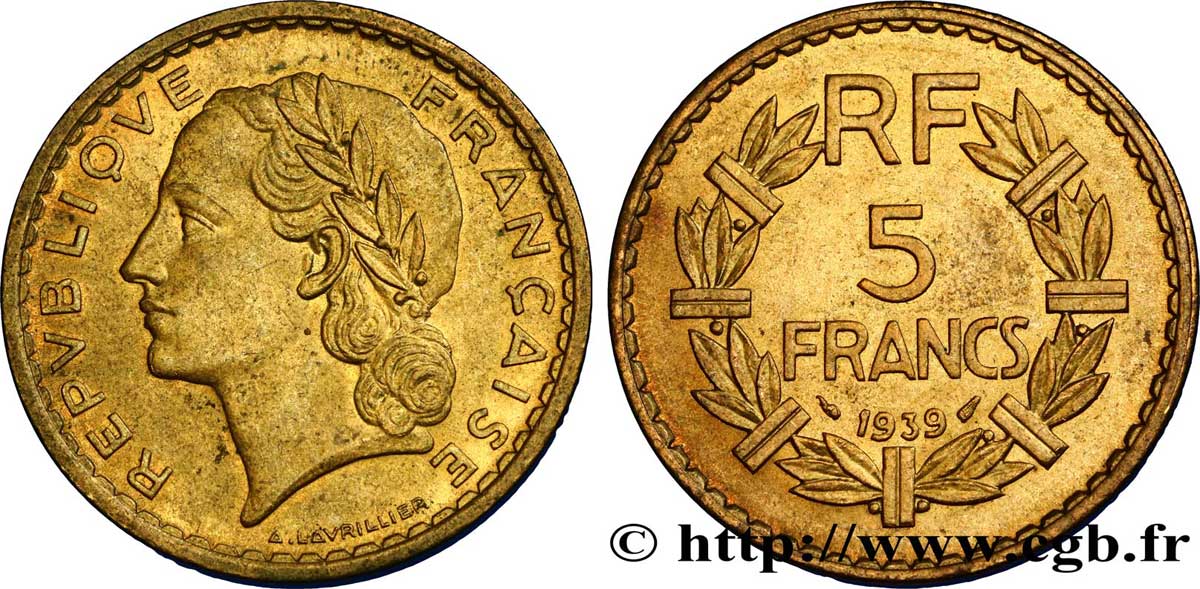 5 francs Lavrillier, bronze-aluminium 1939  F.337/3 MBC48 