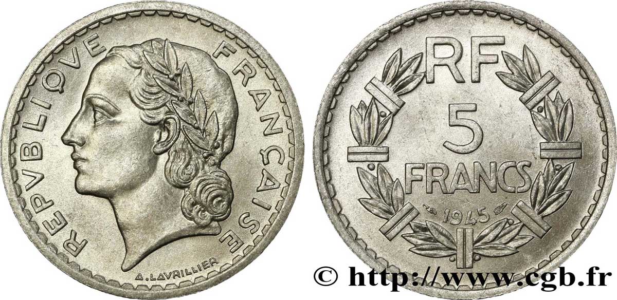5 francs Lavrillier, aluminium 1945 F.339/3 MS60