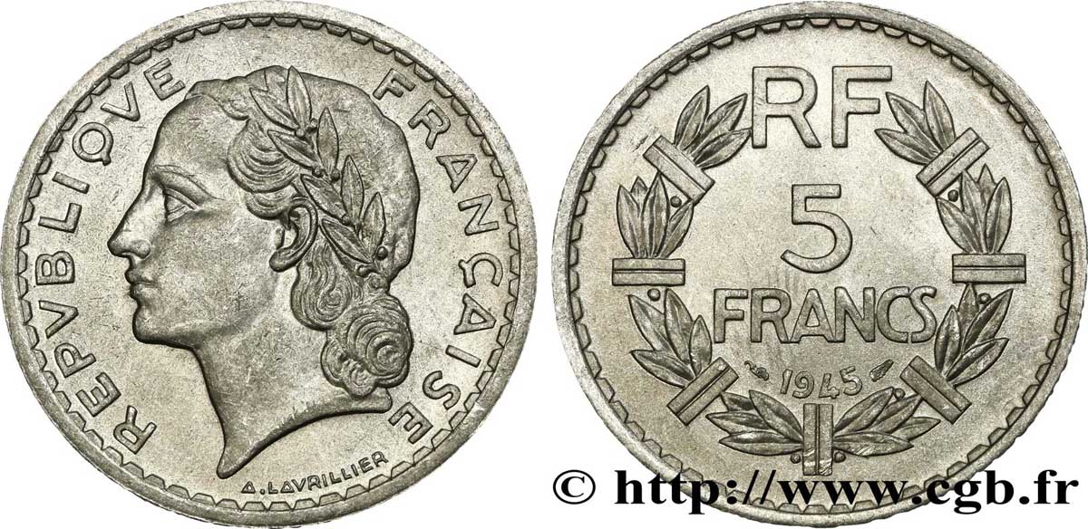 5 francs Lavrillier, aluminium 1945  F.339/3 EBC60 