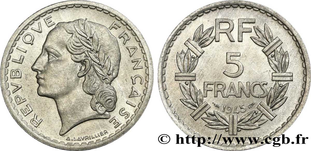5 francs Lavrillier, aluminium 1945 F.339/3 MS60