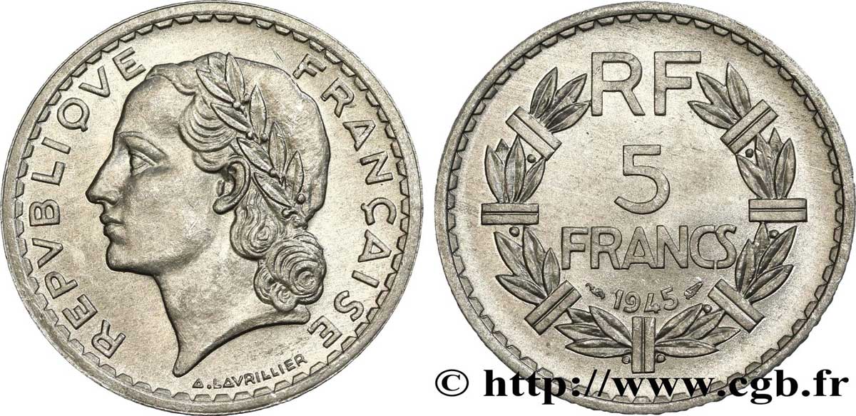 5 francs Lavrillier, aluminium 1945 F.339/3 MS60