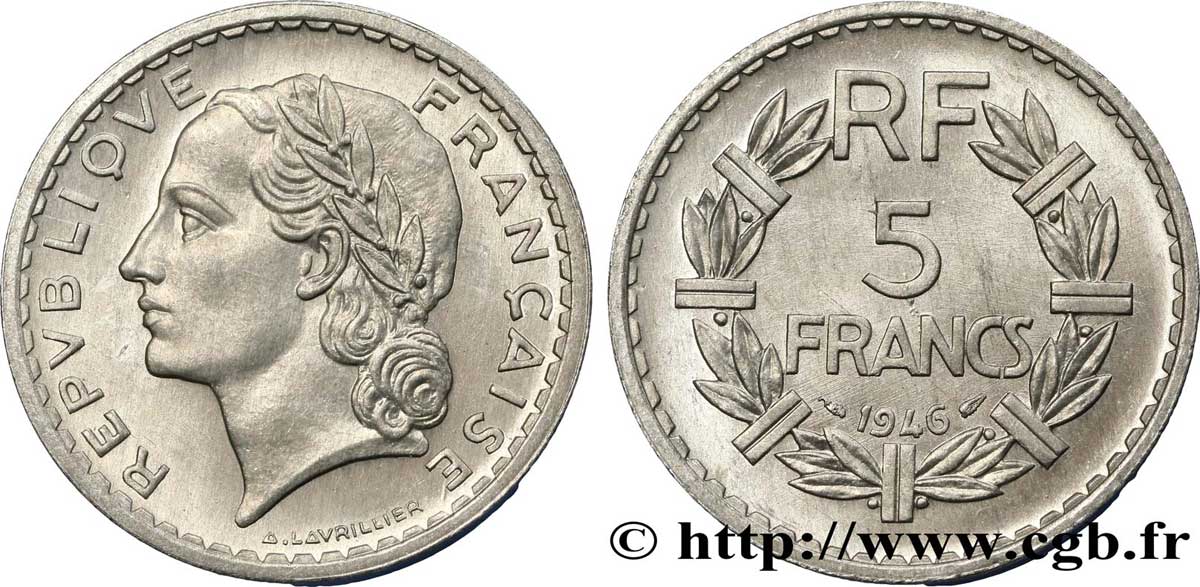 5 francs Lavrillier, aluminium 1946  F.339/6 MS60 