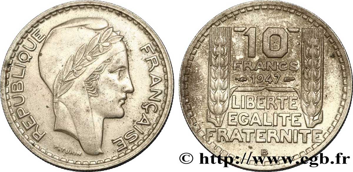 10 francs Turin, petite tête 1947 Beaumont-Le-Roger F.362/2 AU55