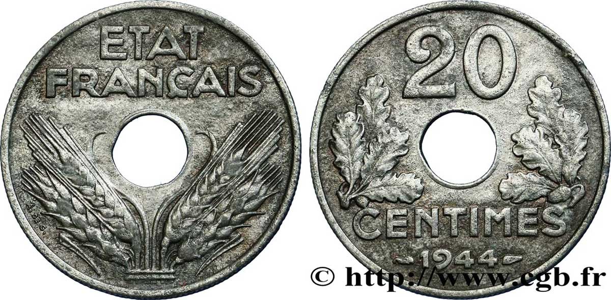 20 centimes État français 1944 F.153A/2 SS50