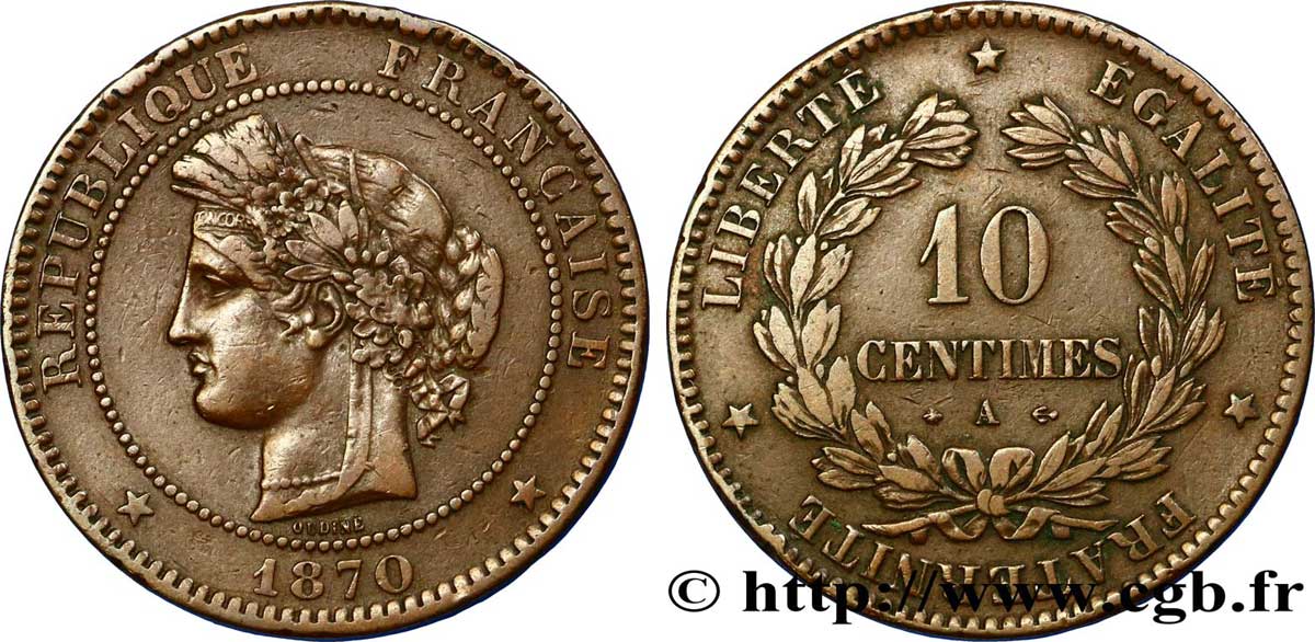 10 centimes Cérès 1870 Paris F.135/4 MBC42 